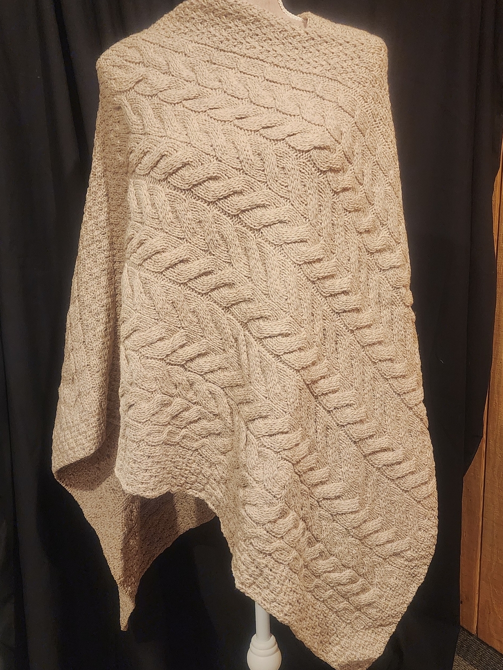 Aran Crafts 100% Merino Wool Natural Knit Cape Pullover - Women's One Size